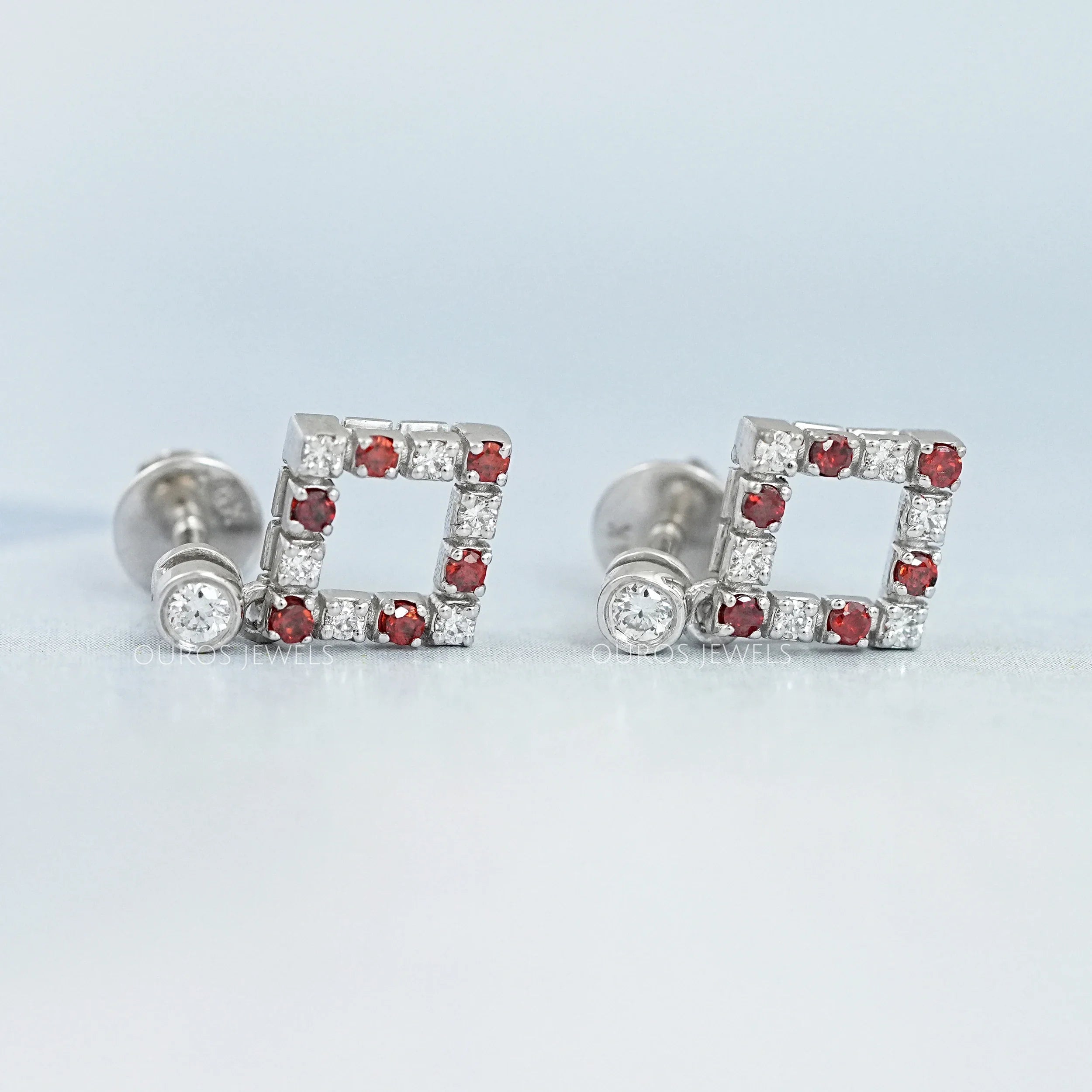 Bezel Set Round Ruby Gemstone Accent Drop Earrings