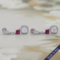 Ruby Princess Old Mine Cushion Cut Halo Dangle Earrings
