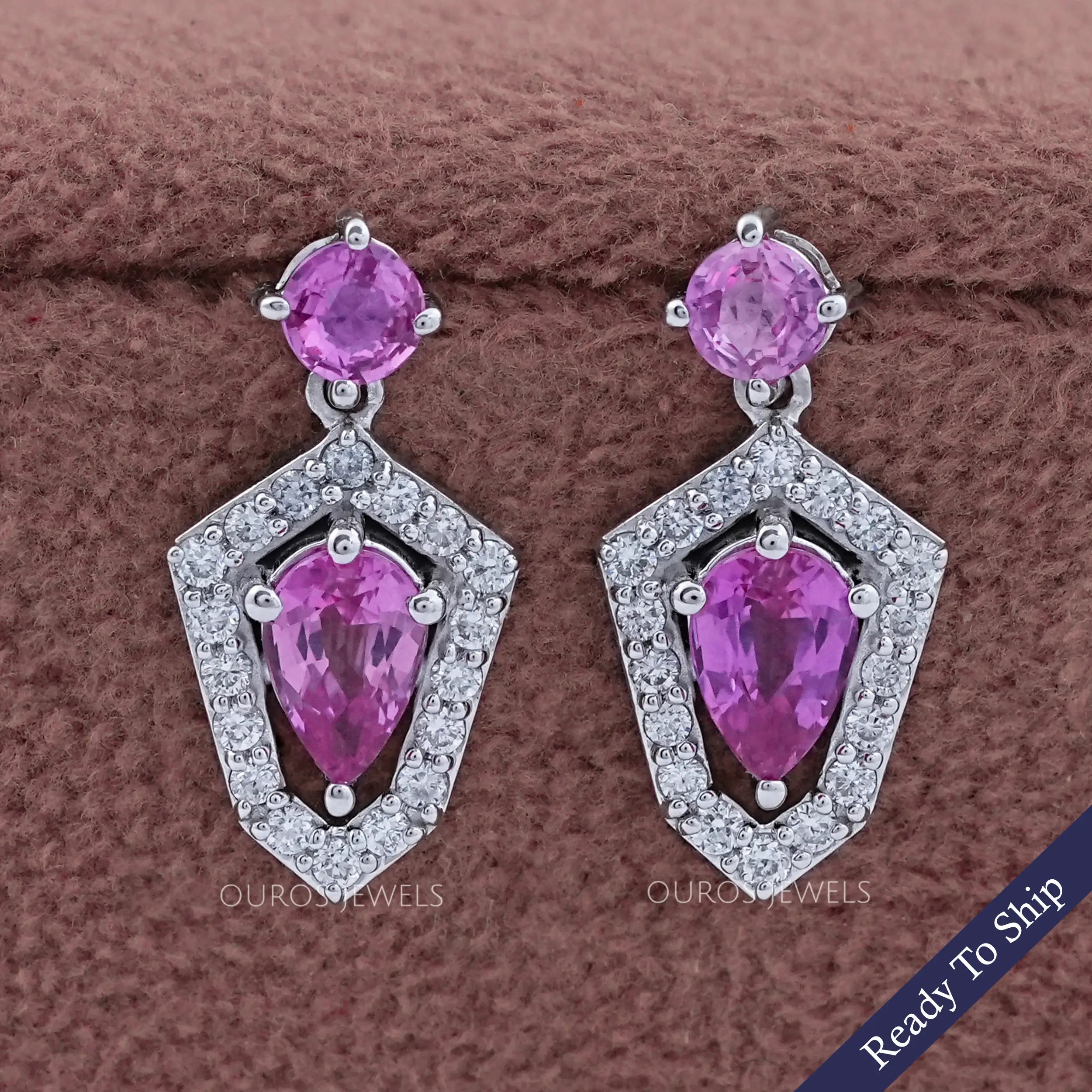 Pear Shape Halo Gemstone Dangle Earrings