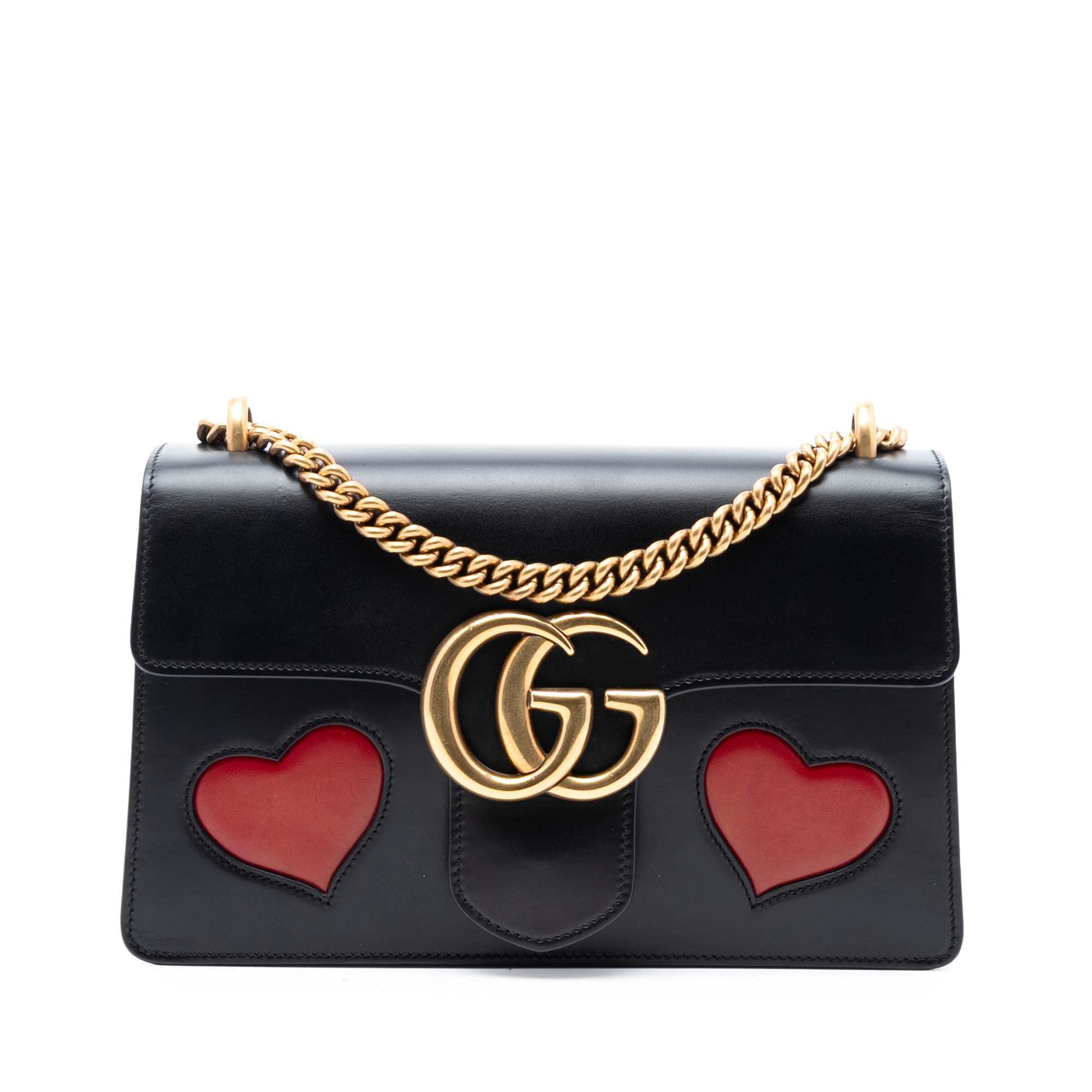 Medium GG Marmont Leather Malaga Kid Heart Patch Chain Flap