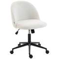 Computer Desk Chair, Teddy Fleece Swivel Office Chair with Height Adjustable, Wheels, High-Resilience Foam, Tilting Function, for Home Study Bedroom Makeup Vanity, Cream White