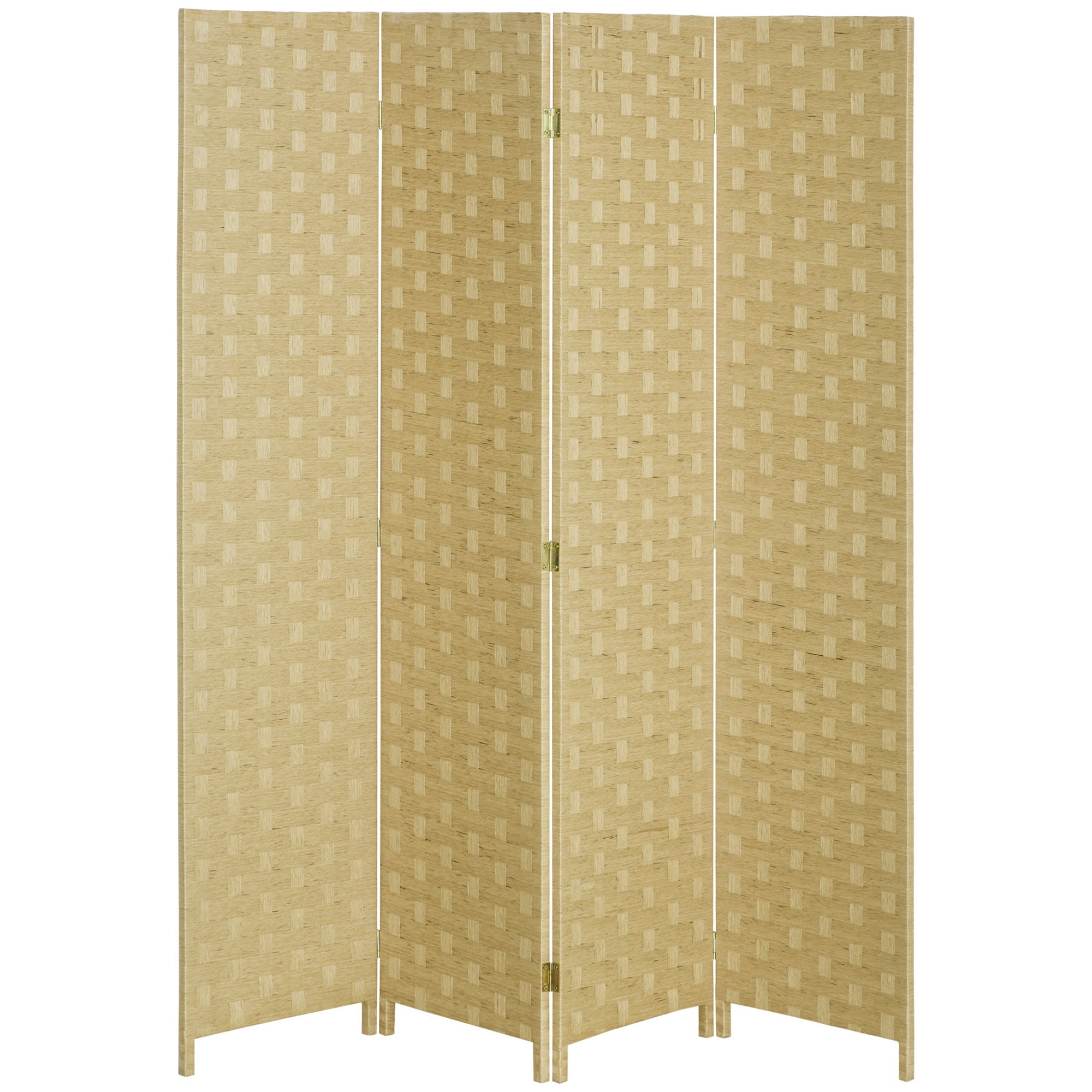 4-Panel Folding Room Dividers, Wave Fibre Freestanding Privacy Screen, 170 cm, Brown