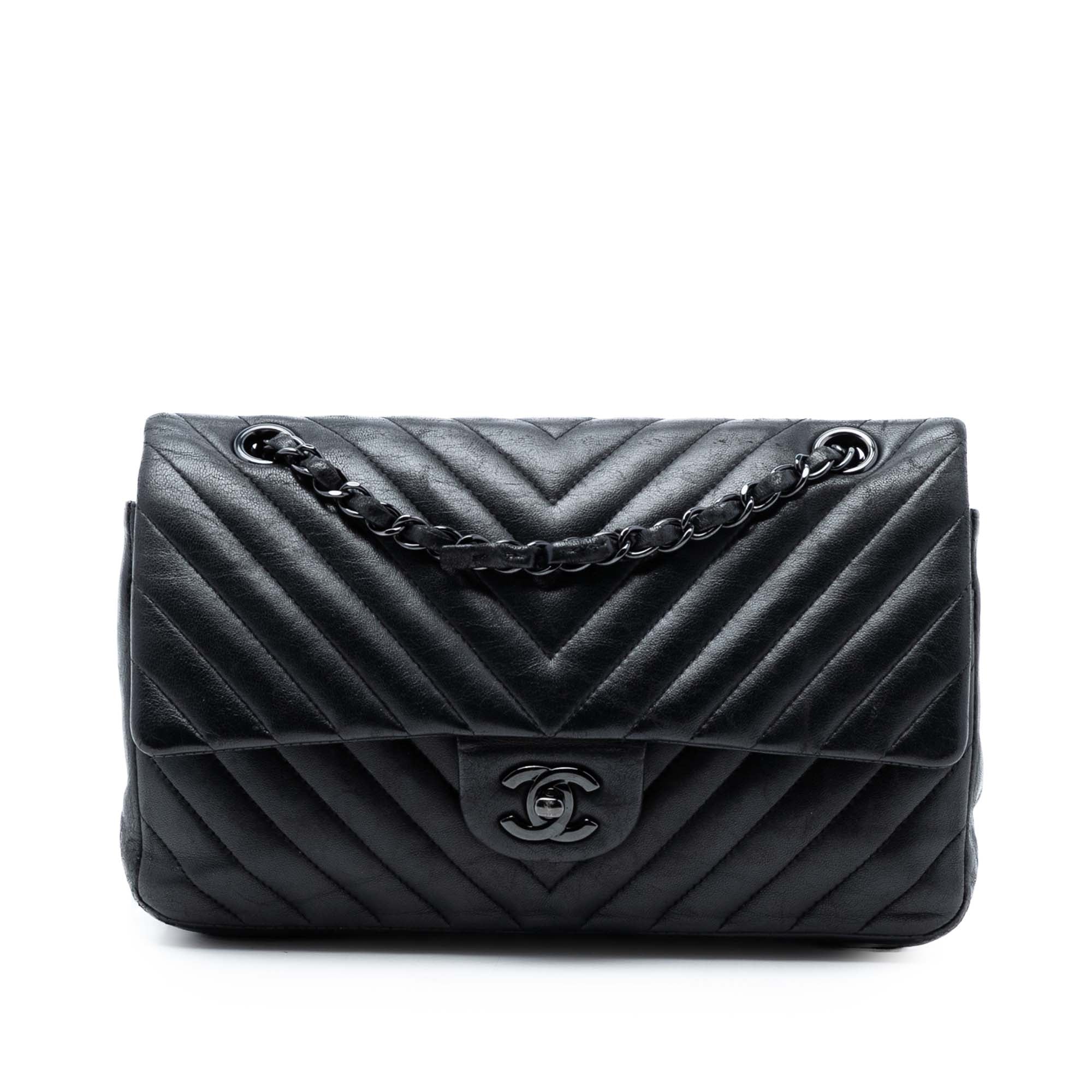 Medium Classic Chevron Lambskin So Black Double Flap