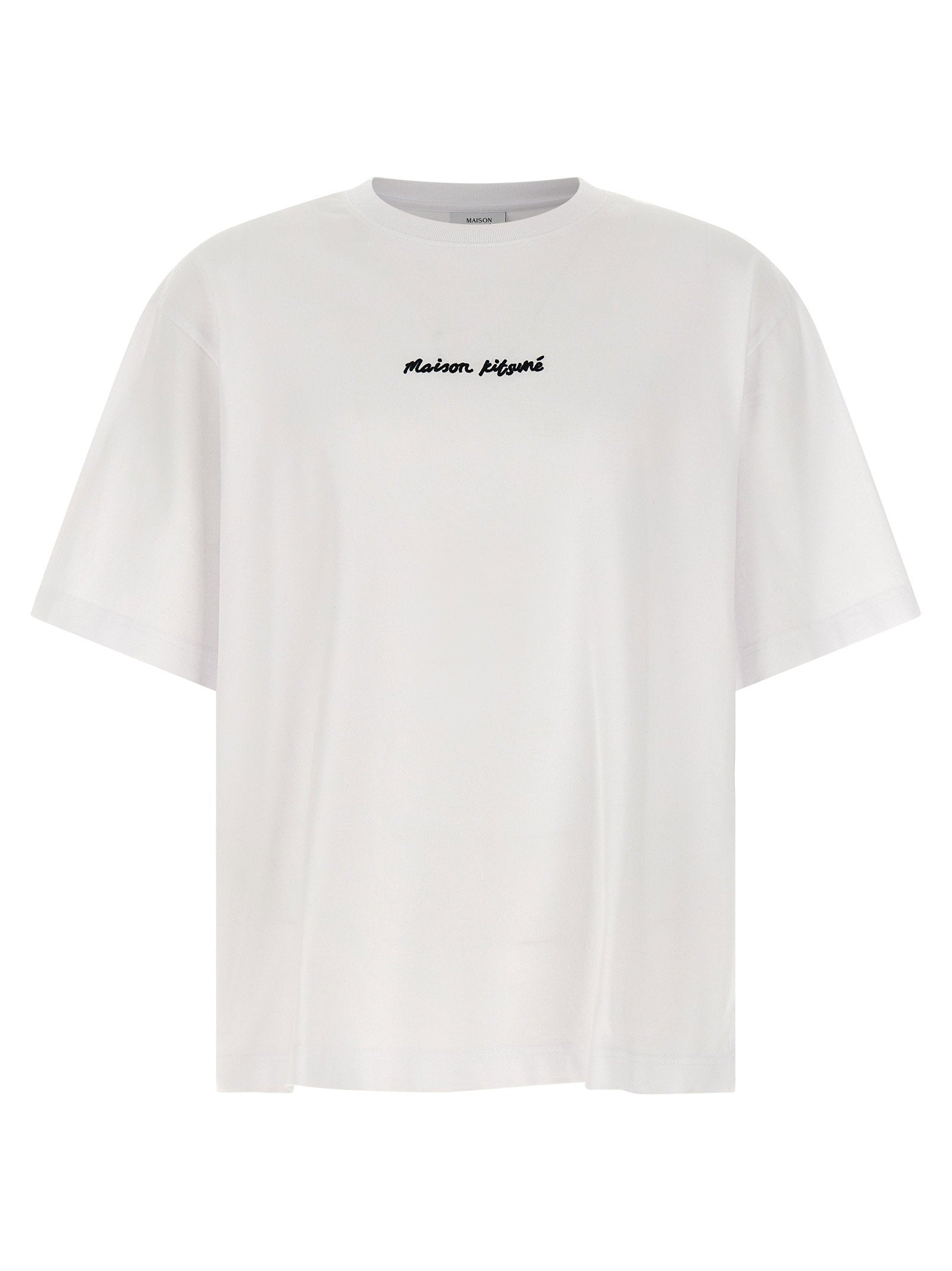 Camiseta de algodón con logo bordado Maison Kitsuné — Blanco