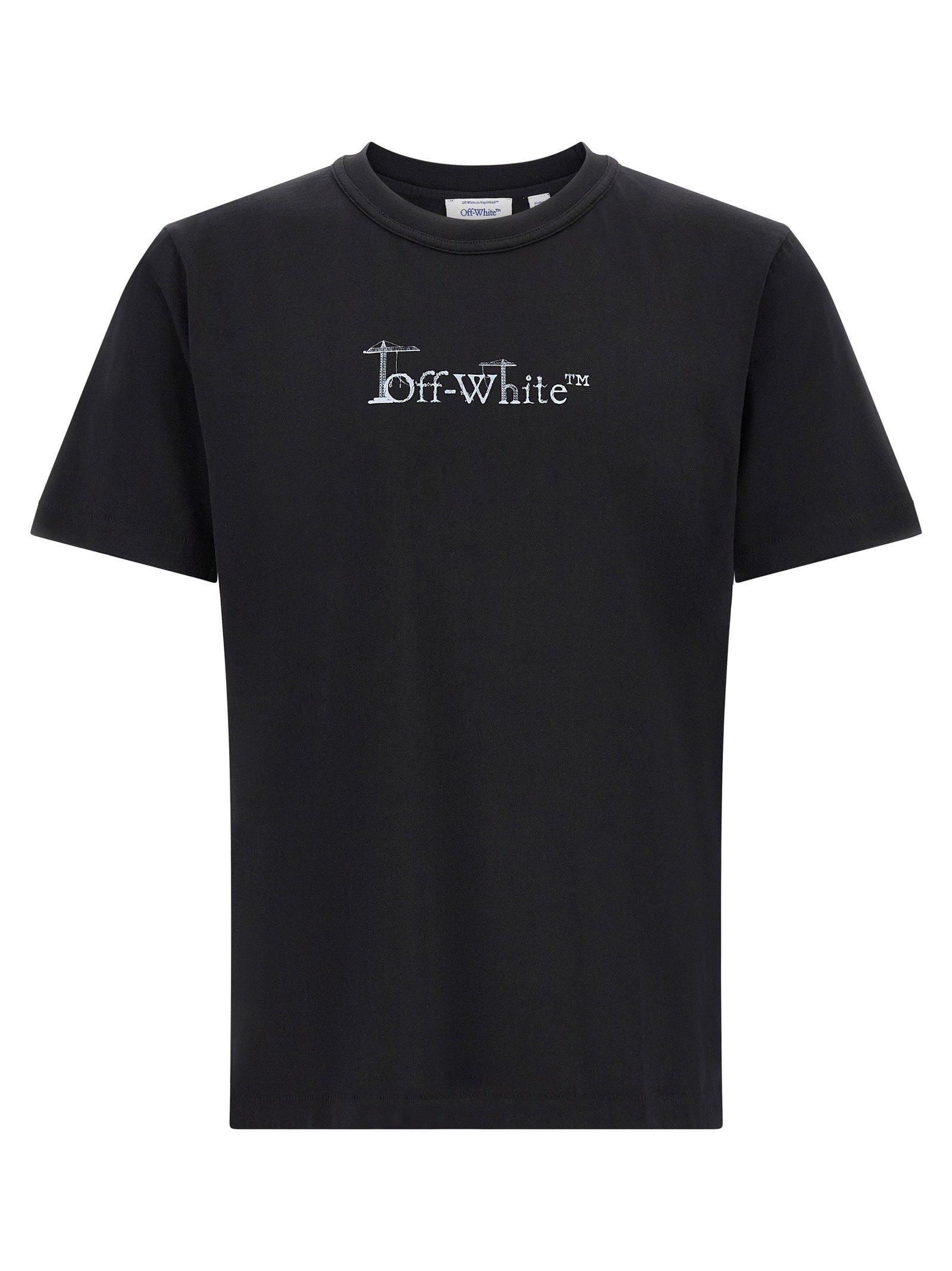 Off White Logo-Embroidered Cotton Jersey T-Shirt — Black