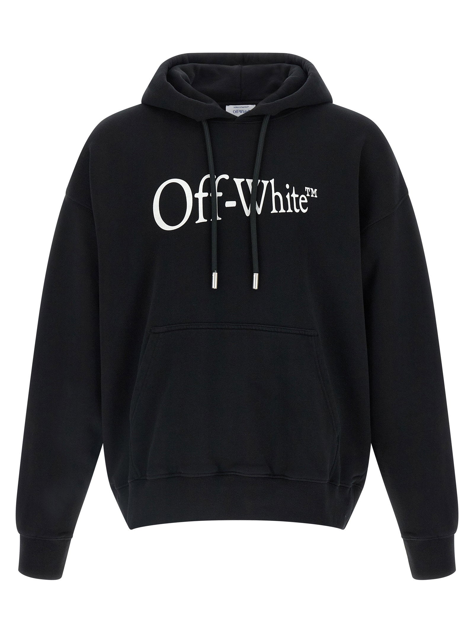 Off White Logo-Print Brushed Cotton Hoodie — Black