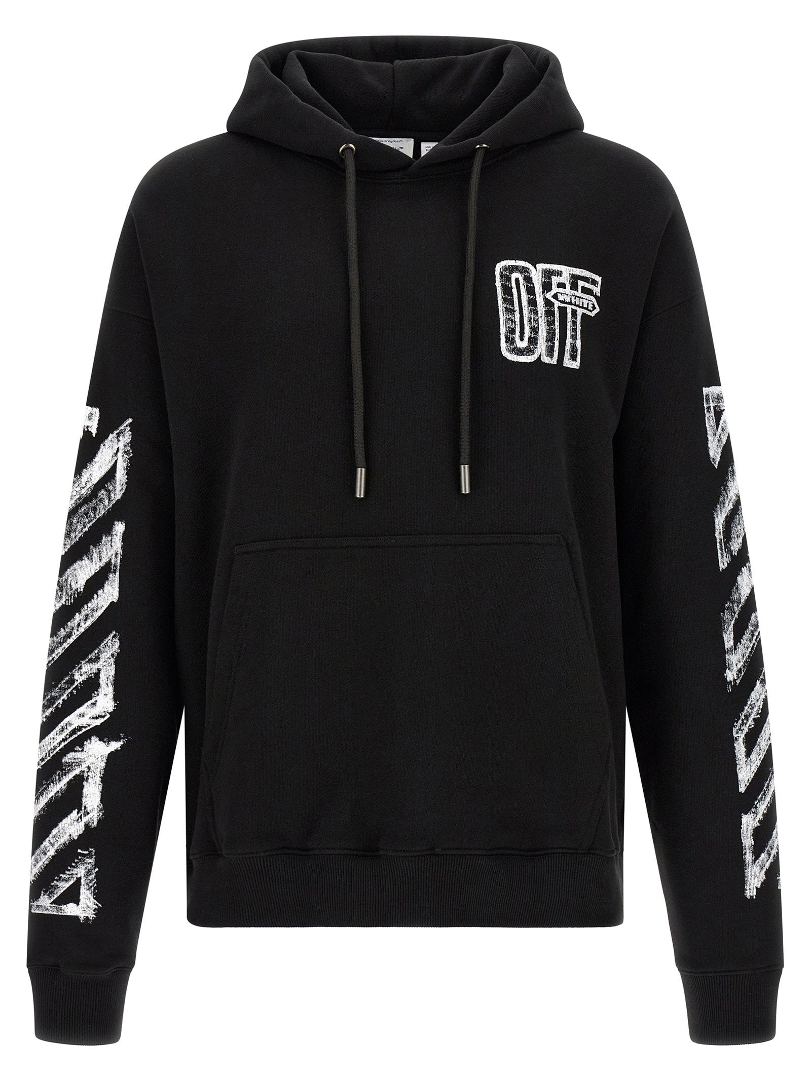 Off White Graphic-Print Cotton Hoodie — Black