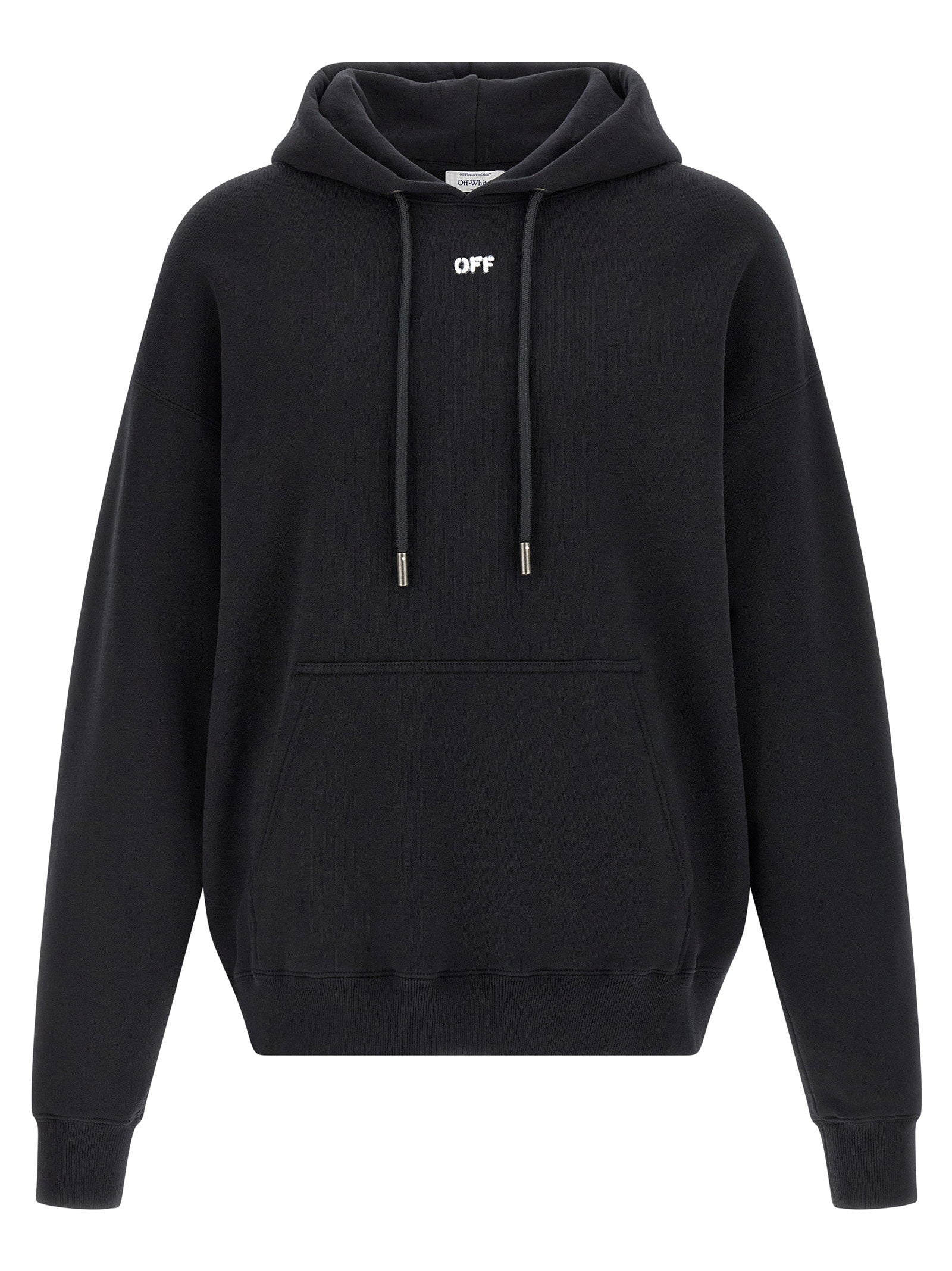 Off White Logo Embroidered Hoodie — Black