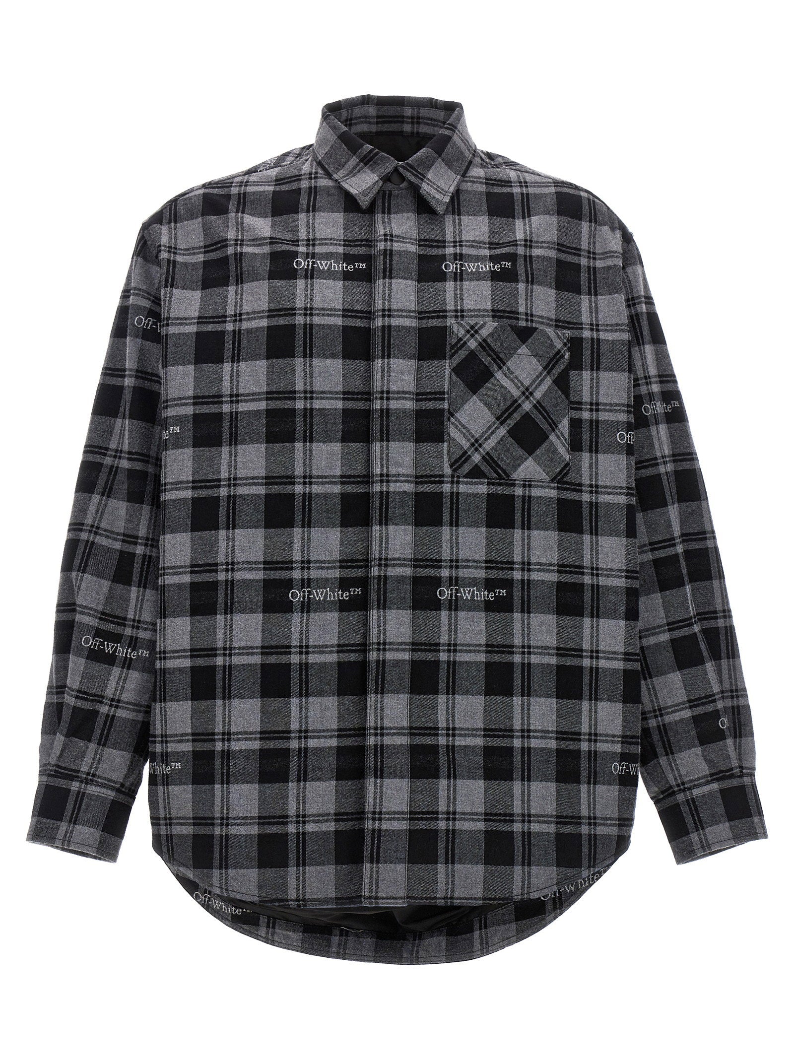 Off White Check Flannel Padded Jacket — Black