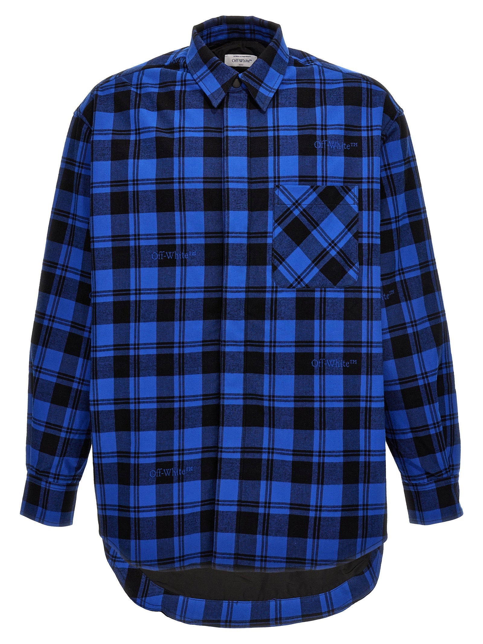 Off White Check Flannel Overshirt — Blue