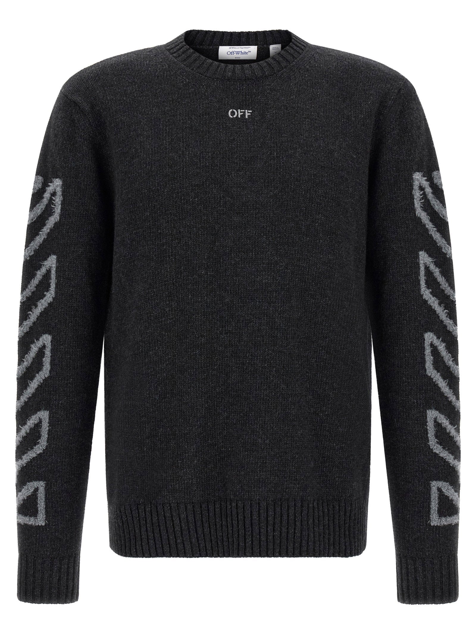 Off White Intarsia Wool Blend Sweater — Charcoal