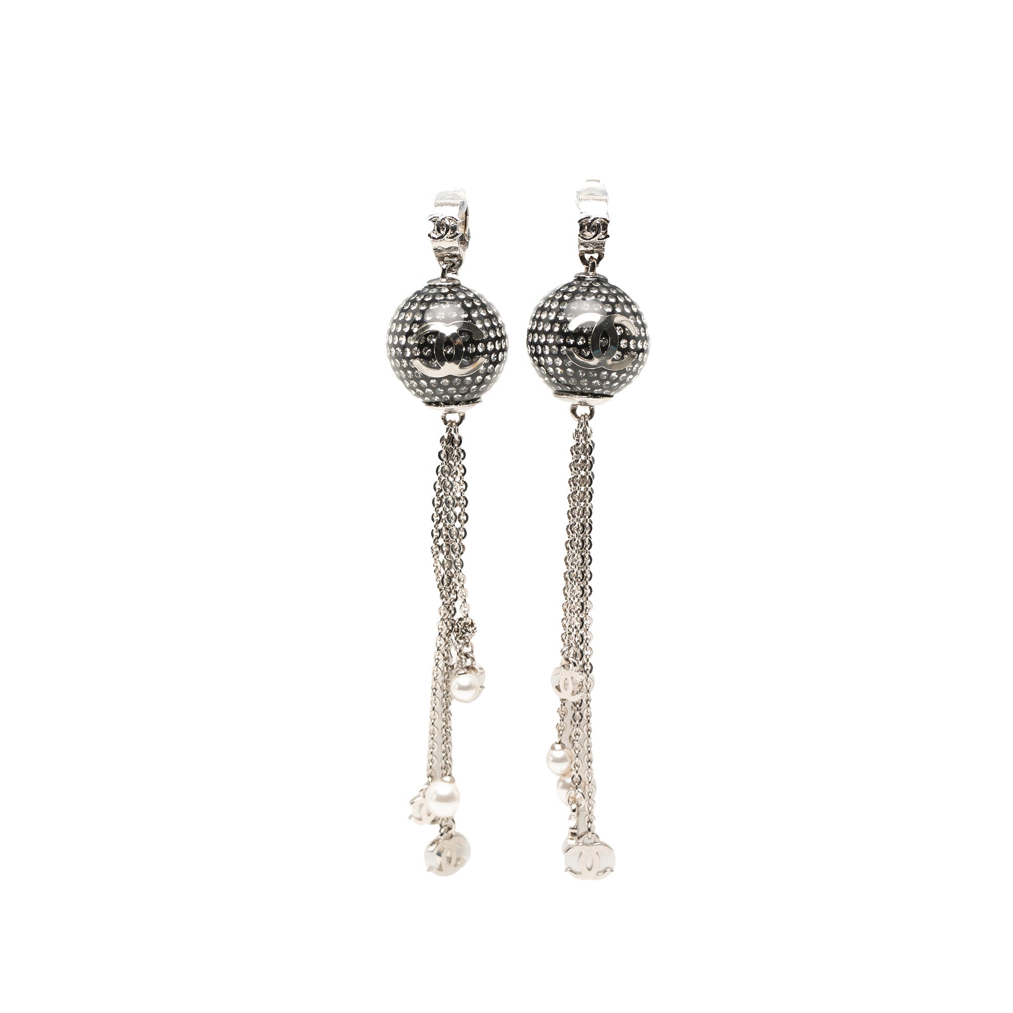 CC Brass Resin Strass Faux Pearl Disco Ball Drop Clip On Earrings