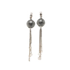 CC Brass Resin Strass Faux Pearl Disco Ball Drop Clip On Earrings