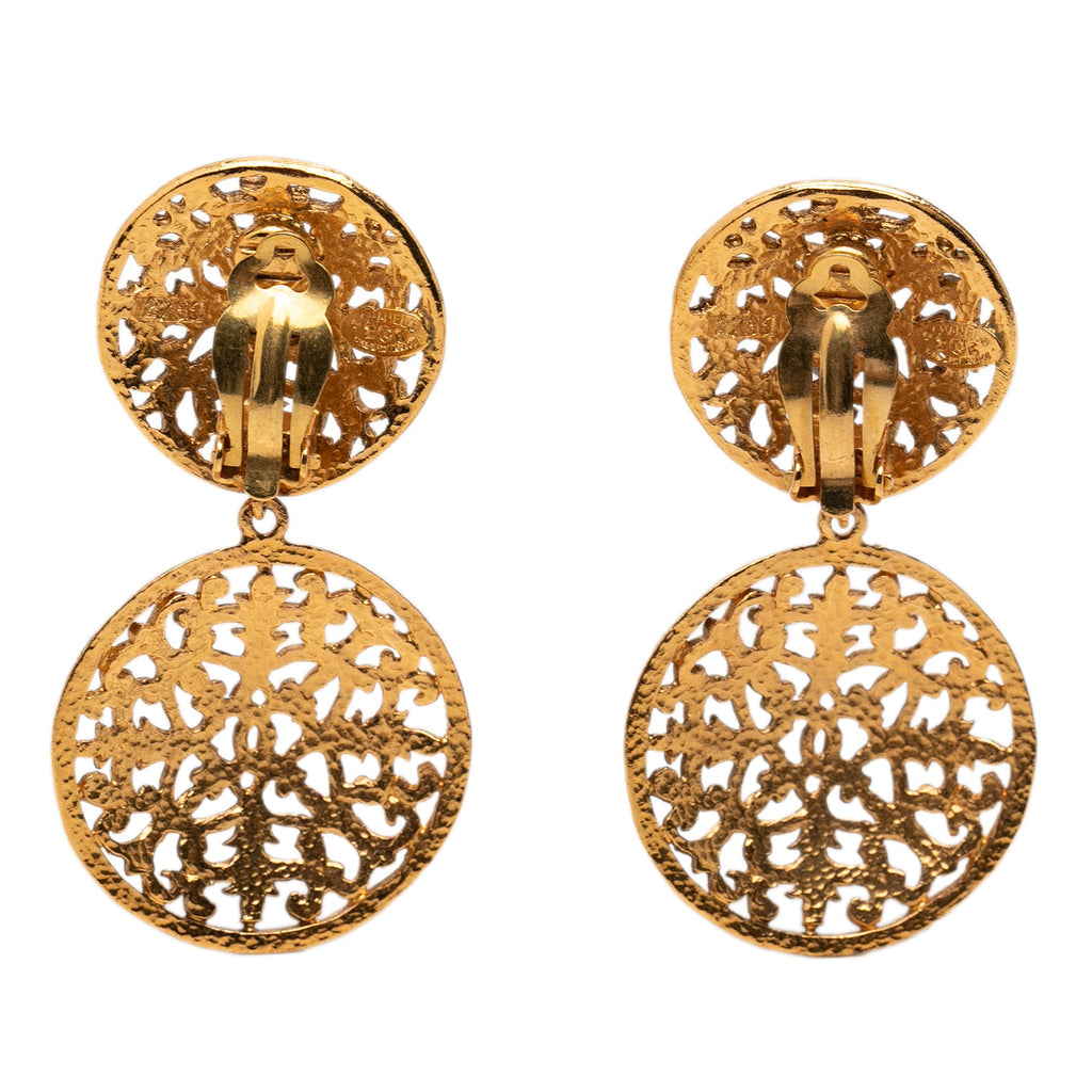 CC Gold Plated Filigree Double Orbs Dangle Clip On Earrings