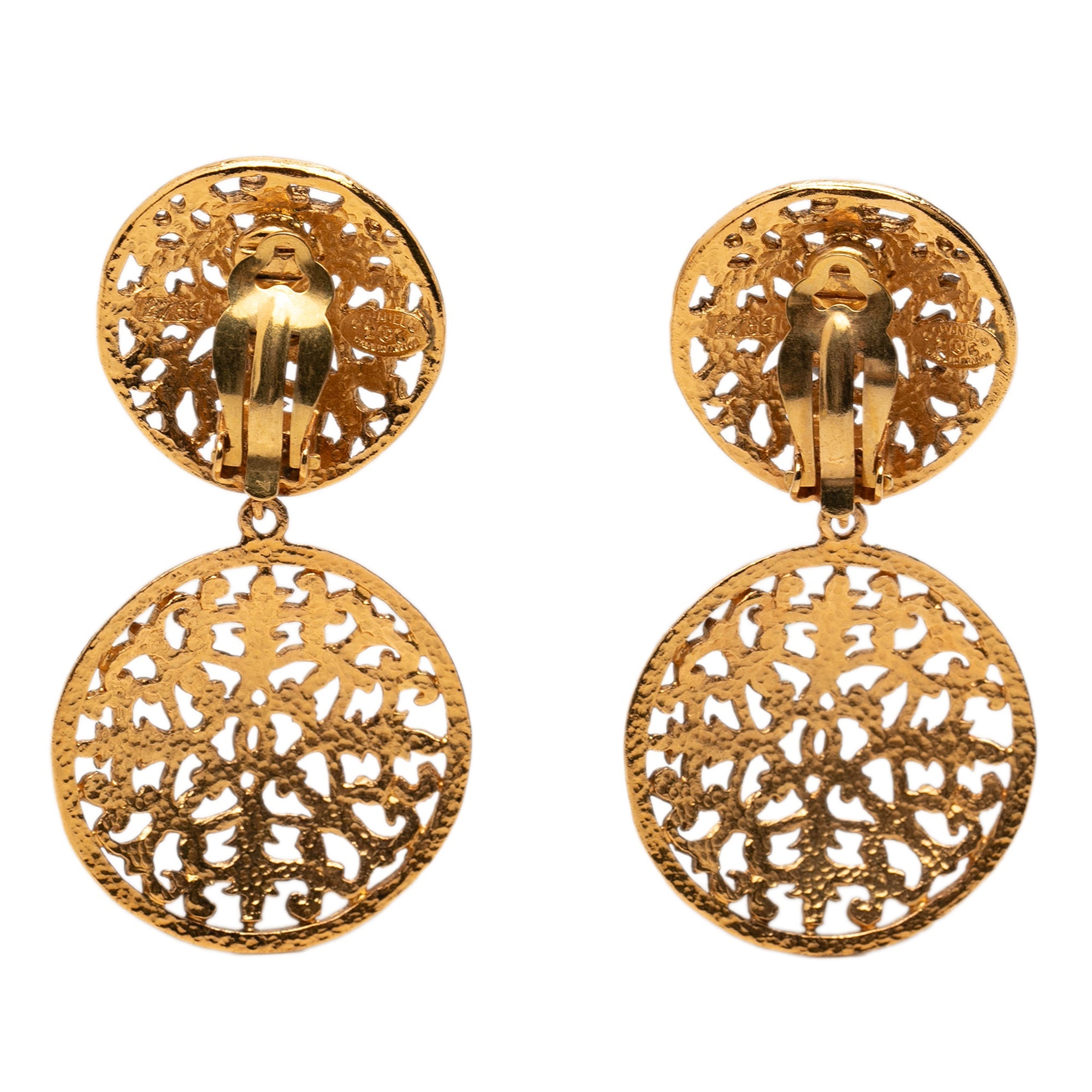 CC Gold Plated Filigree Double Orbs Dangle Clip On Earrings
