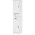65" Bath Linen Cabinet, Narrow Bathroom Cabinet w/ Open Shelf & Adjustable Shelves, White