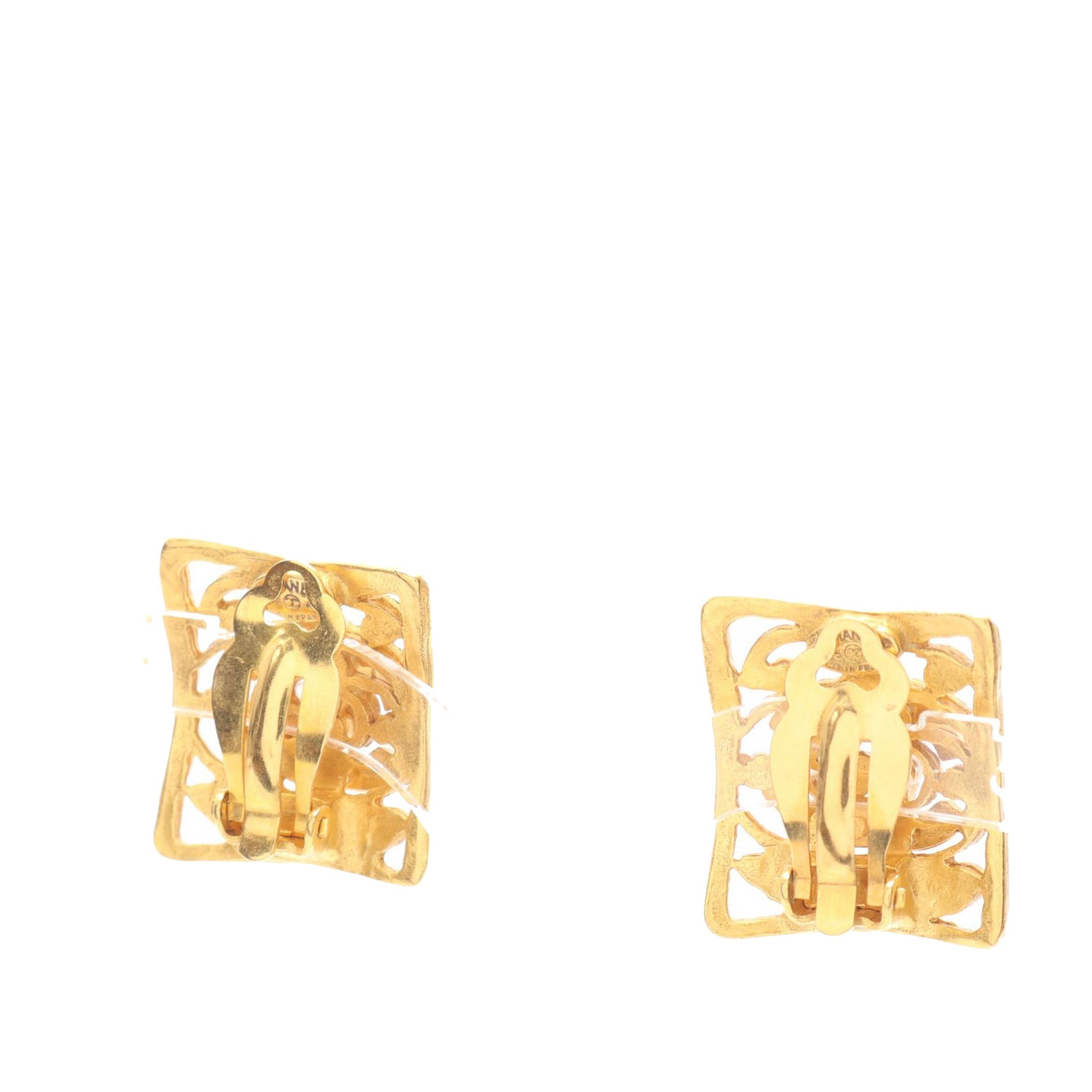 CC Gold Plated Square Clip on Earrings