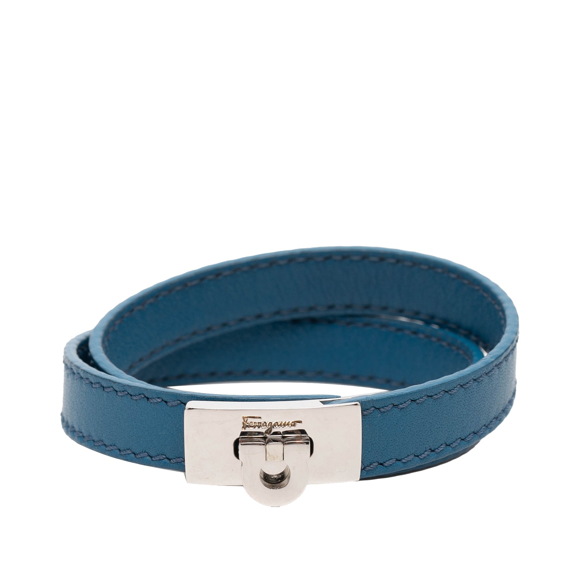 Leather Gancini Lock Double Wrap Bracelet