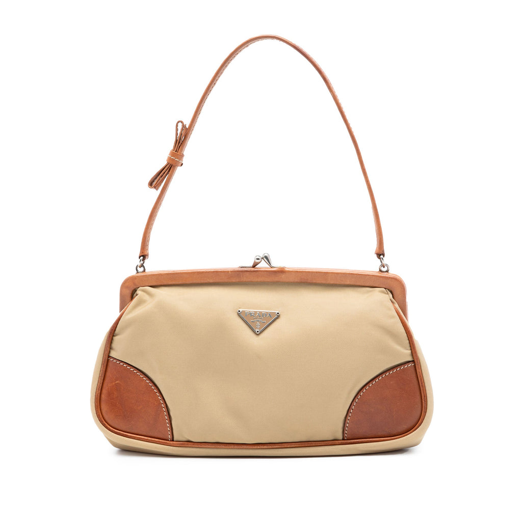 Leather Trimmed Tessuto Kisslock Frame Pochette
