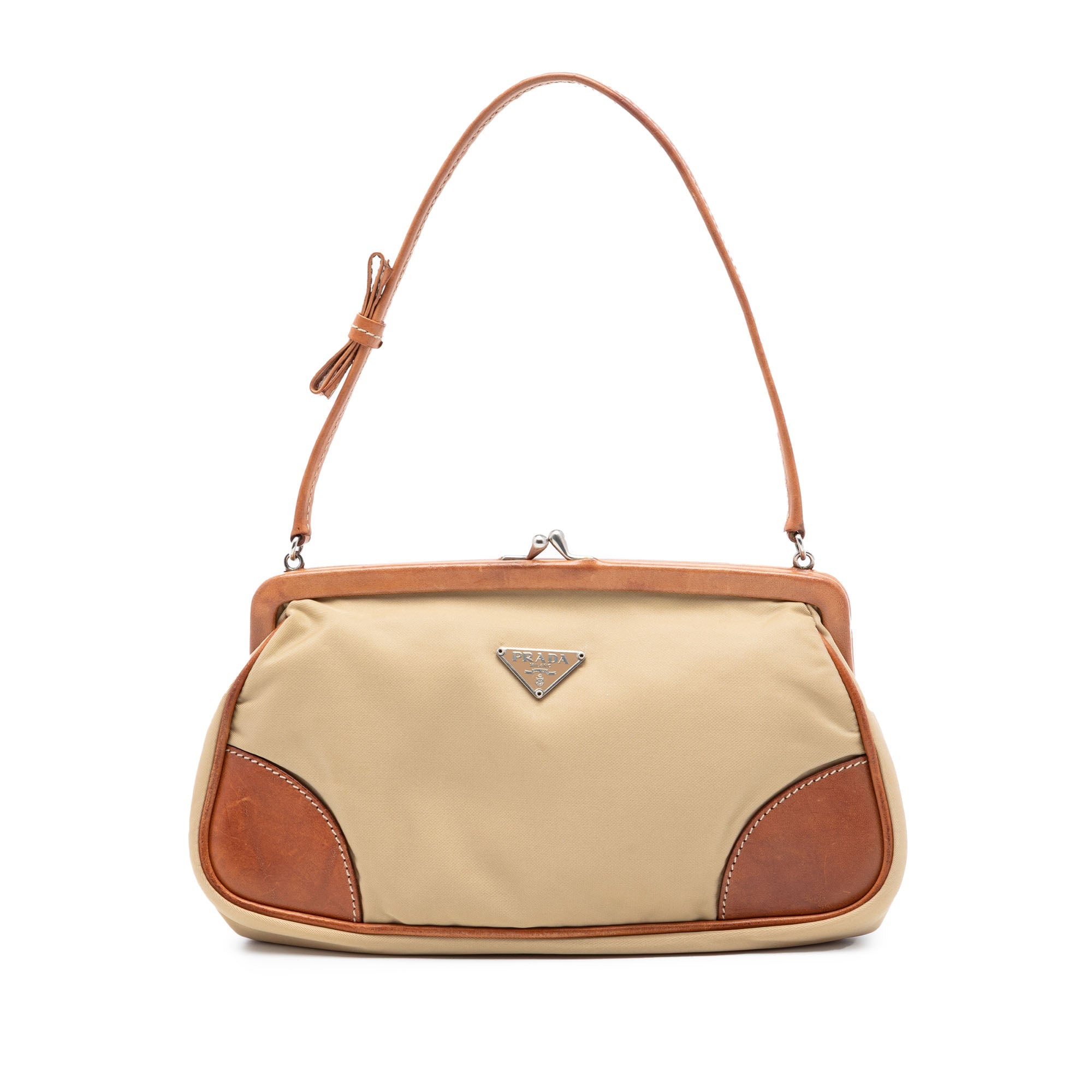 Leather Trimmed Tessuto Kisslock Frame Pochette