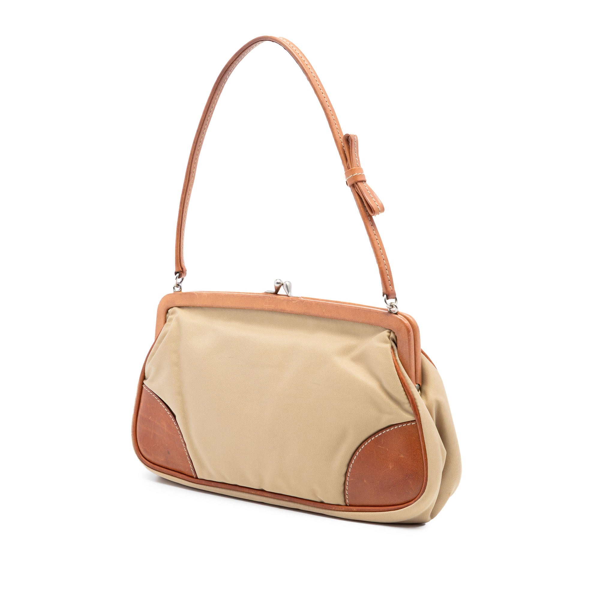 Leather Trimmed Tessuto Kisslock Frame Pochette