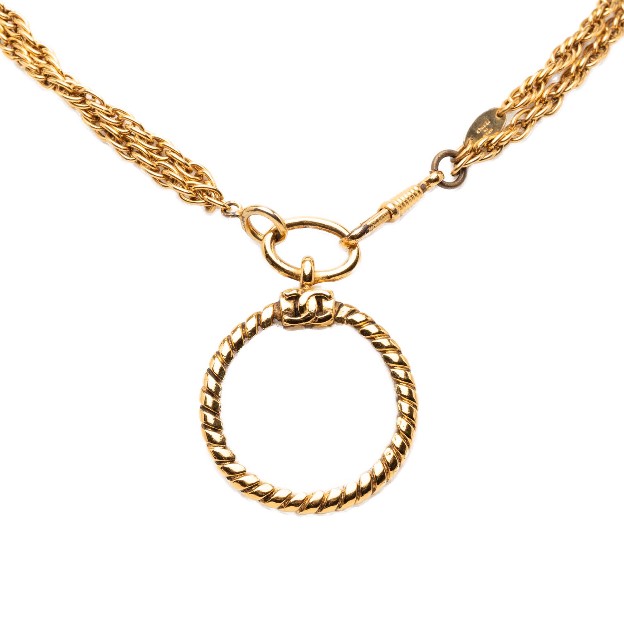 CC Gold Plated Double Chain Loupe Magnifying Glass Pendant Necklace