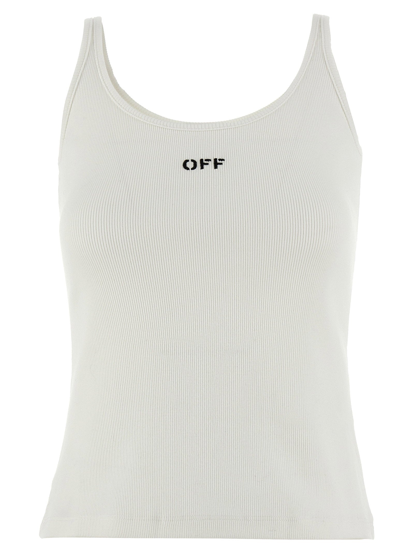 Off White Logo-Embroidered Ribbed Stretch Cotton Tank Top — White