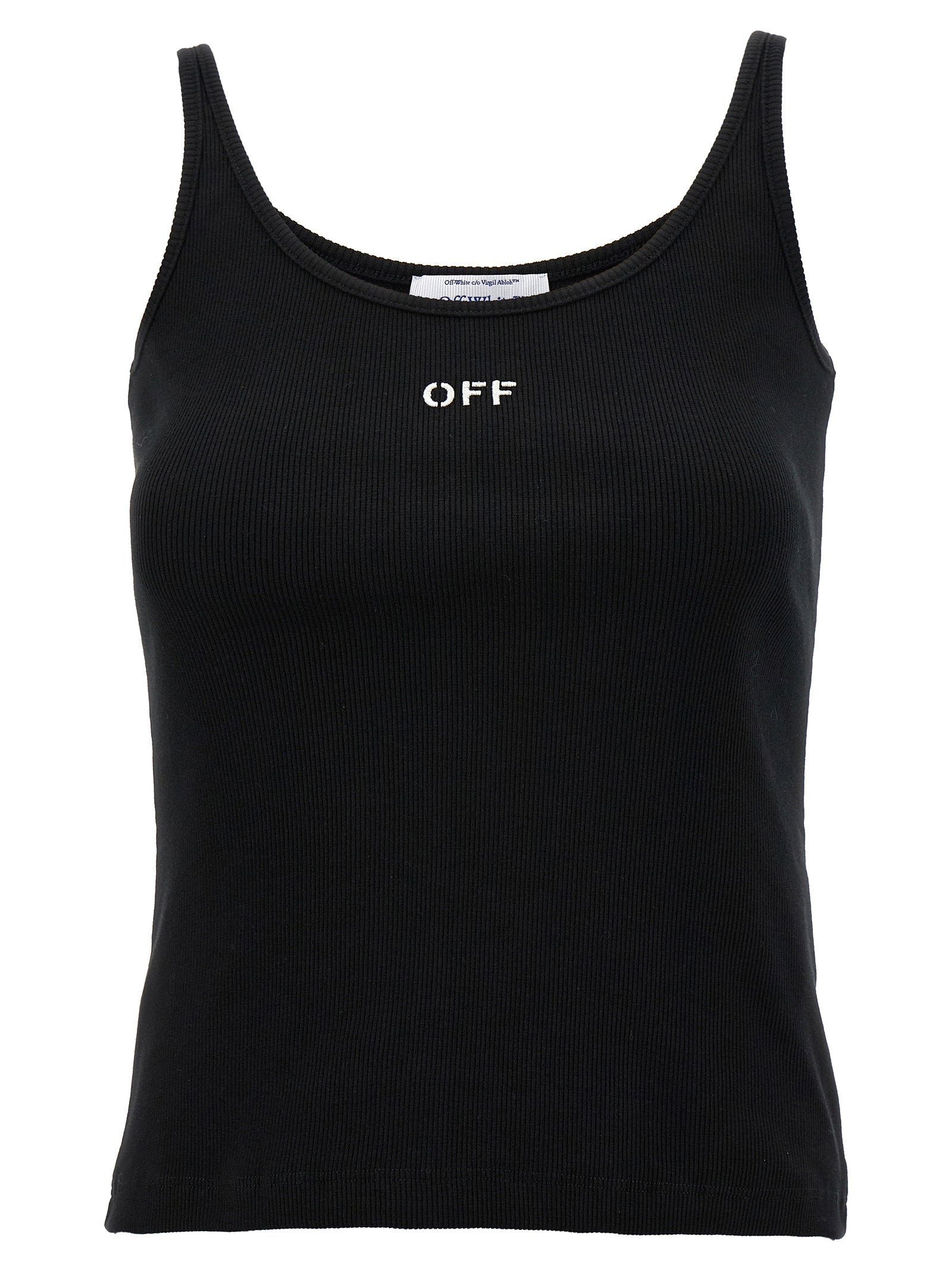 Off White Logo-Print Ribbed Tank Top — Black