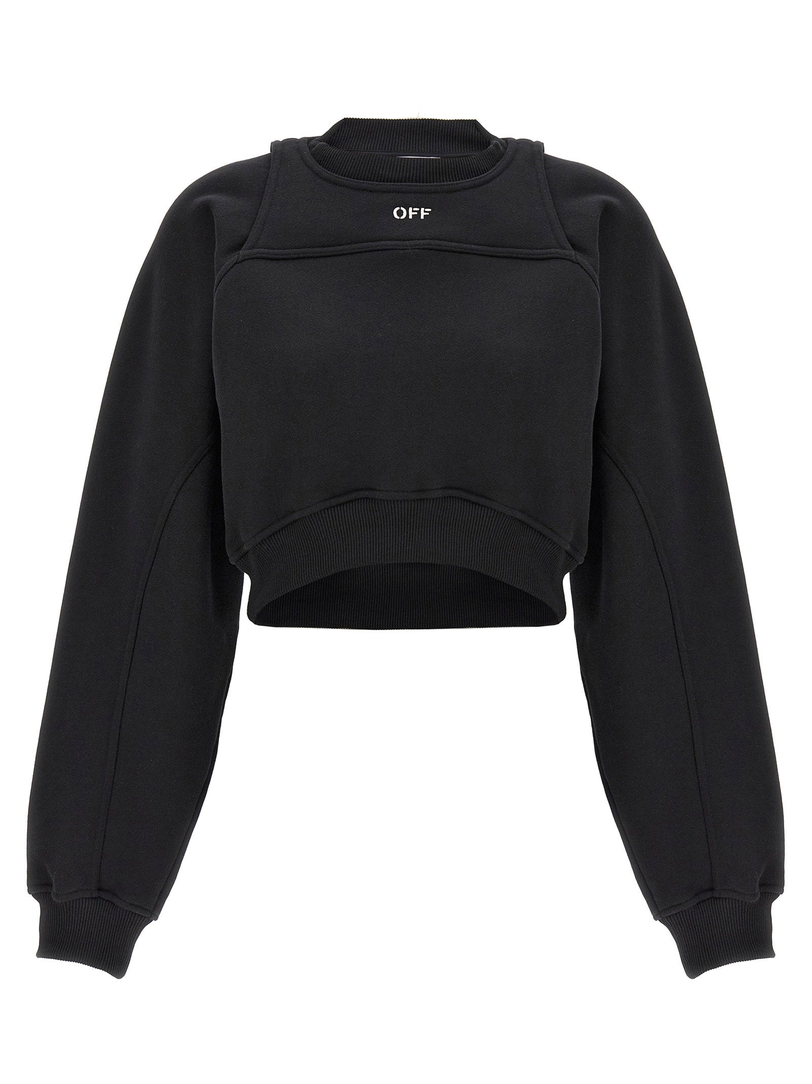 Off White Logo-Embroidered Cropped Sweatshirt — Black