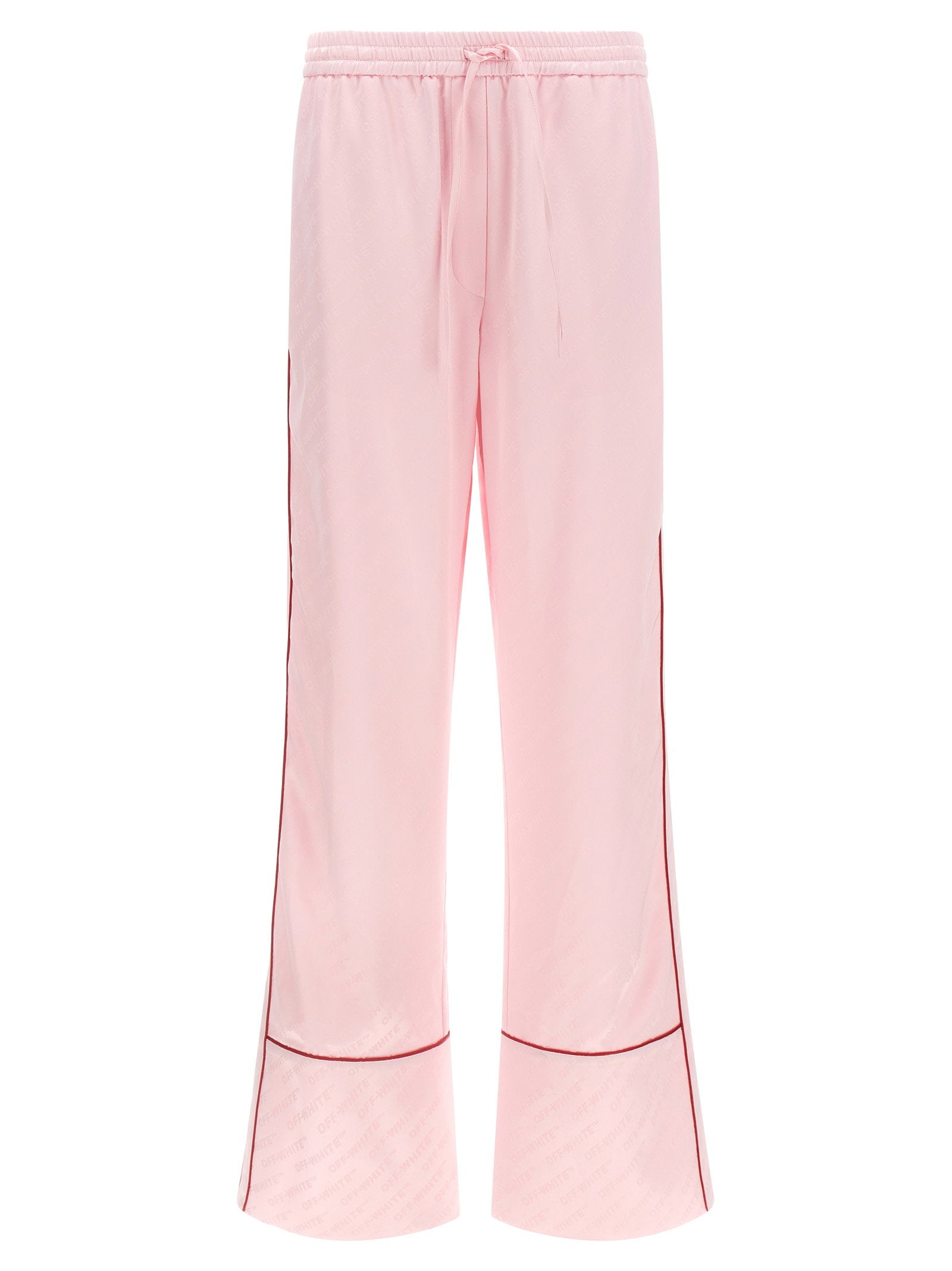 Off White Jacquard Satin Pajama Pants — Pink