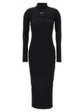 Off White Embroidered Logo Dress — Black