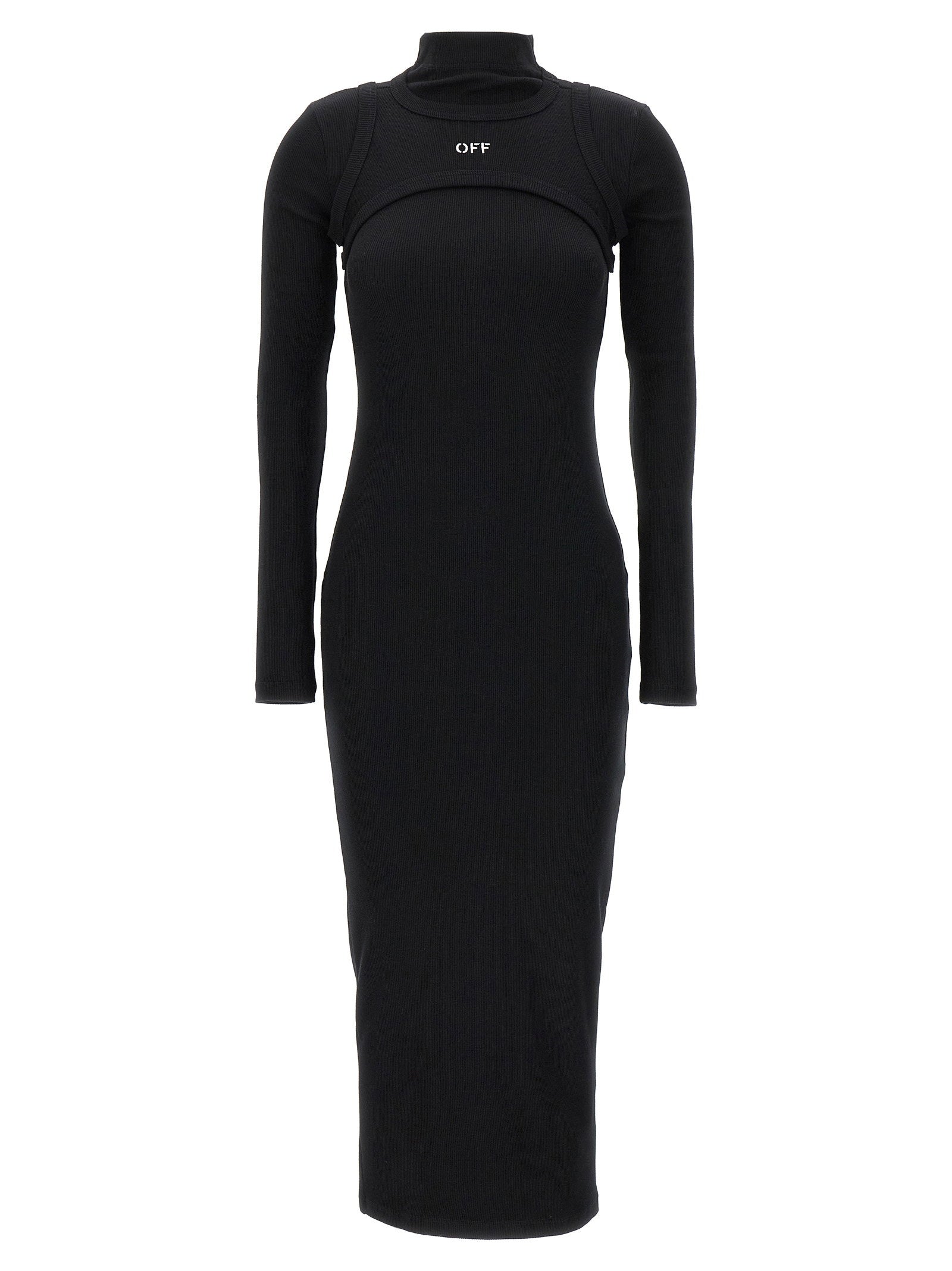Off White Embroidered Logo Dress — Black