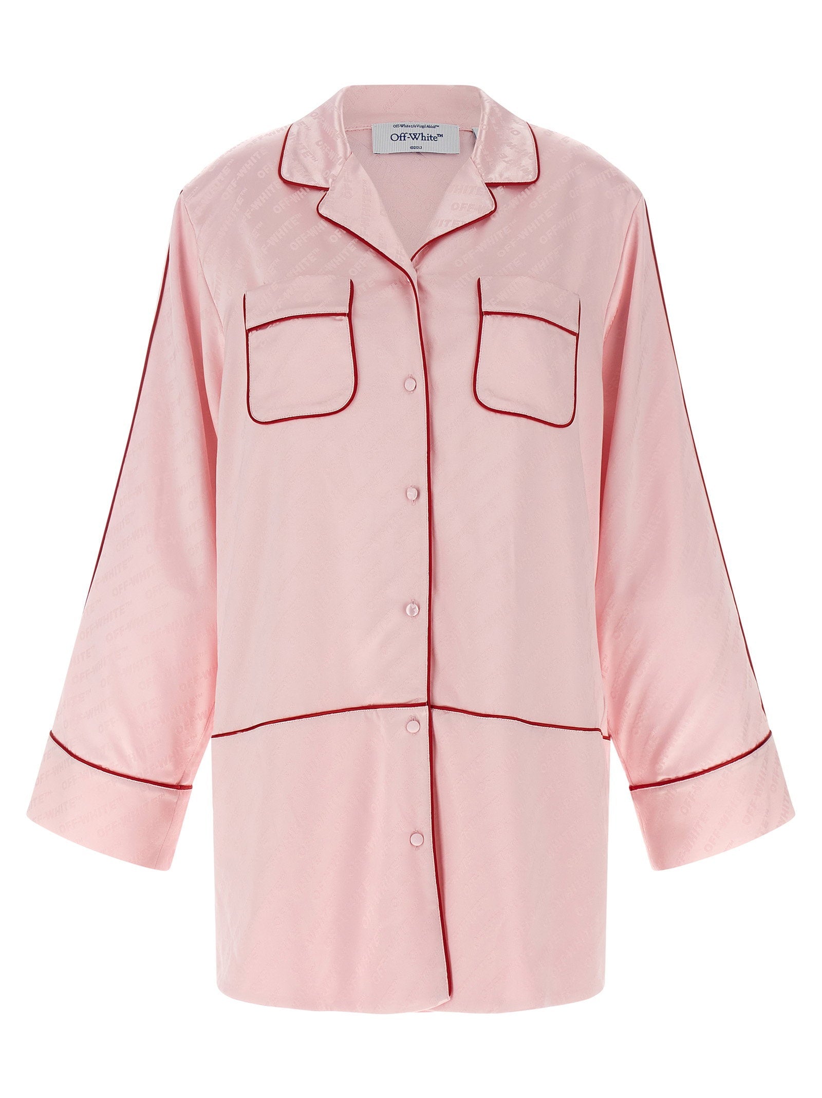 Off White Jacquard Satin Shirt — Pink