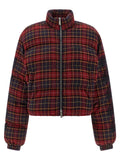 Off White Check Print Quilted Down Jacket — Burgundy