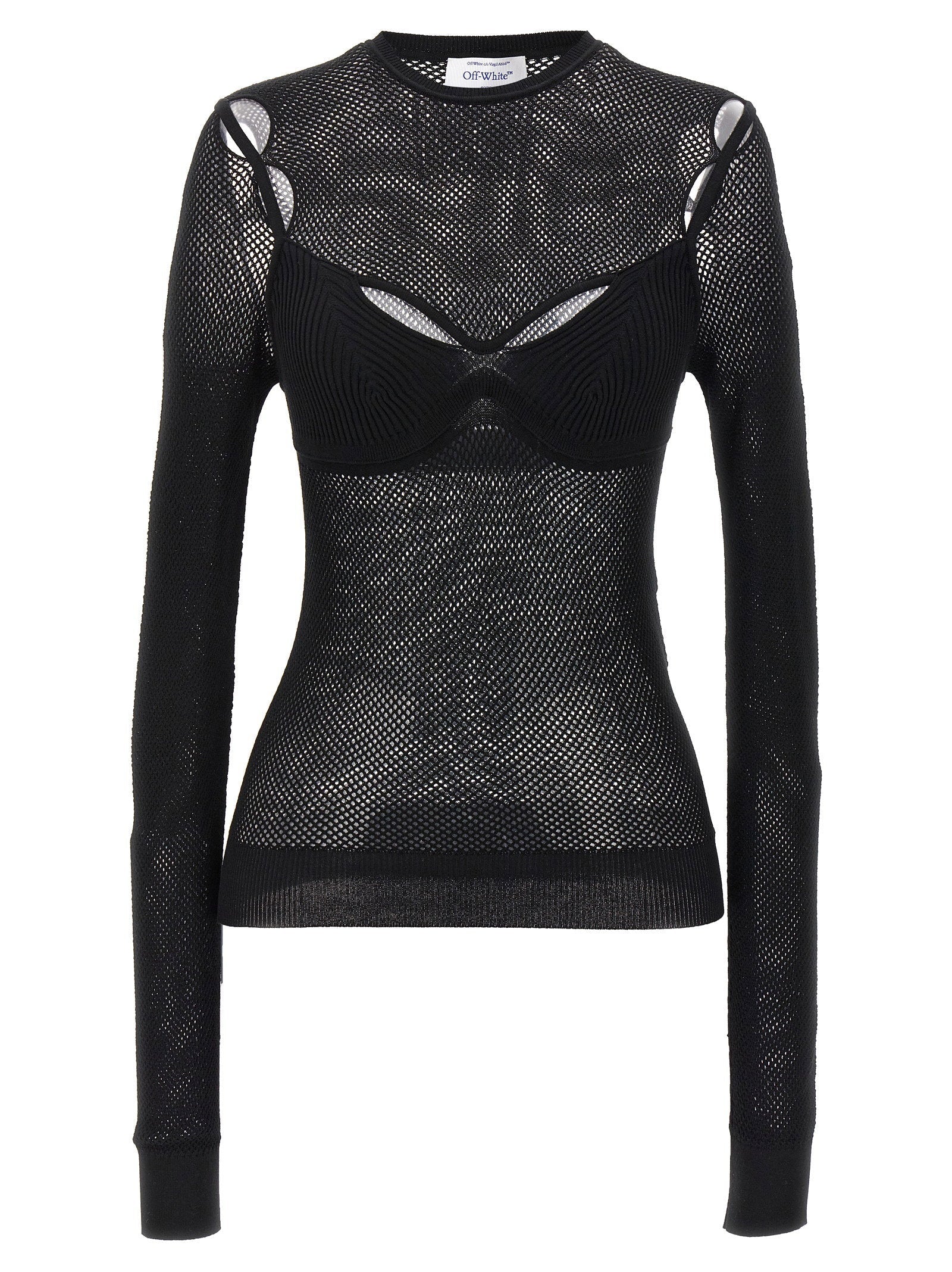Off White Mesh Bralette Blouse — Black