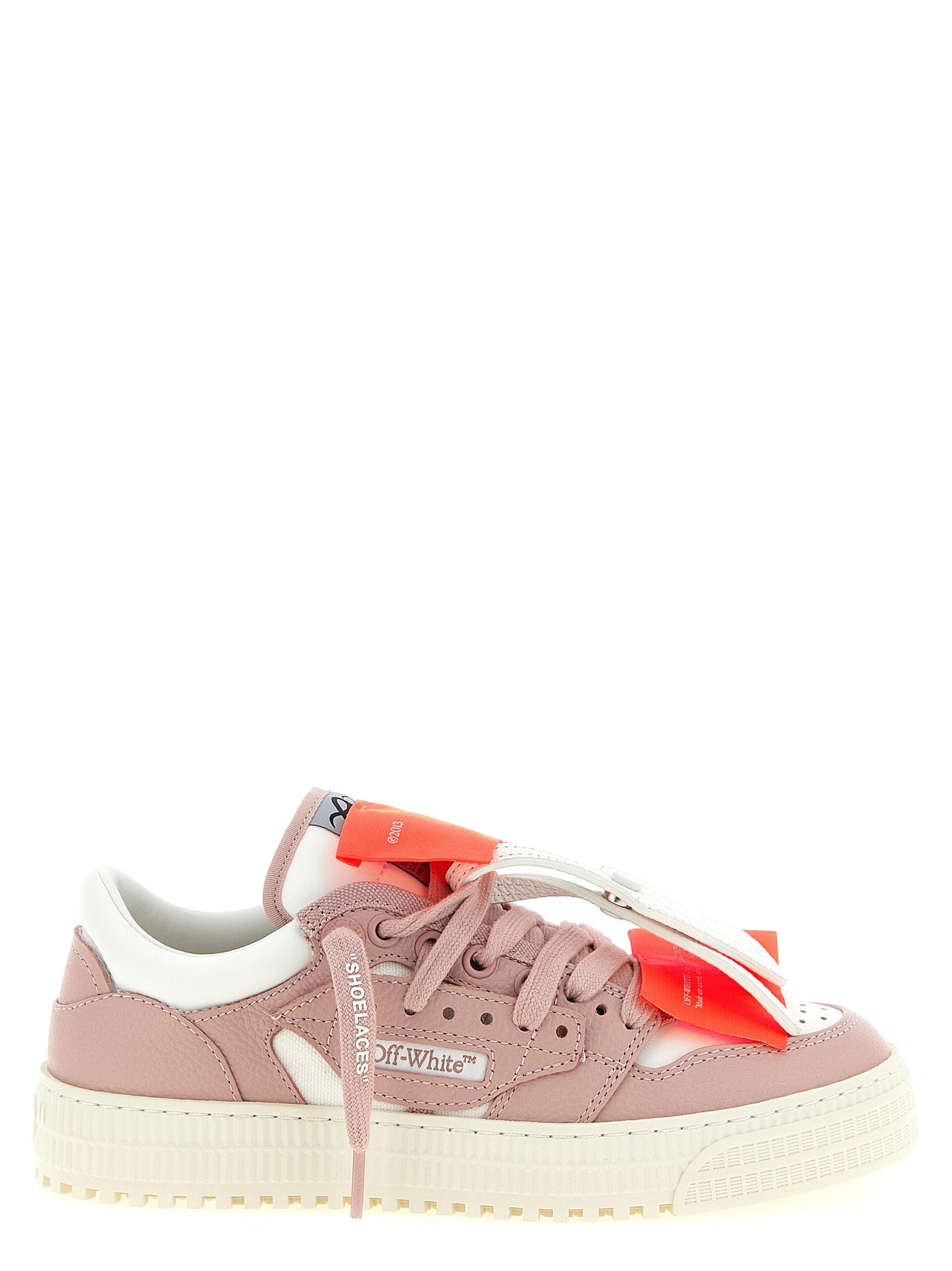 Off White Mixed-Material Low-Top Sneakers — Mauve