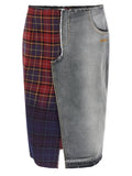 Off White Patchwork Denim & Check Skirt — Gray
