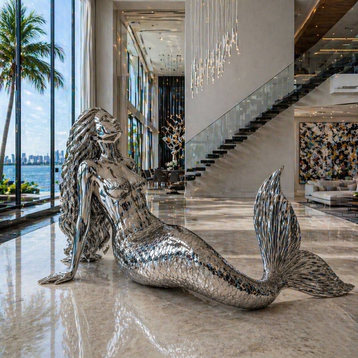 OSO Stainless Steel Ocean Muse Sculpture - Height: 72 inch (183 cm)