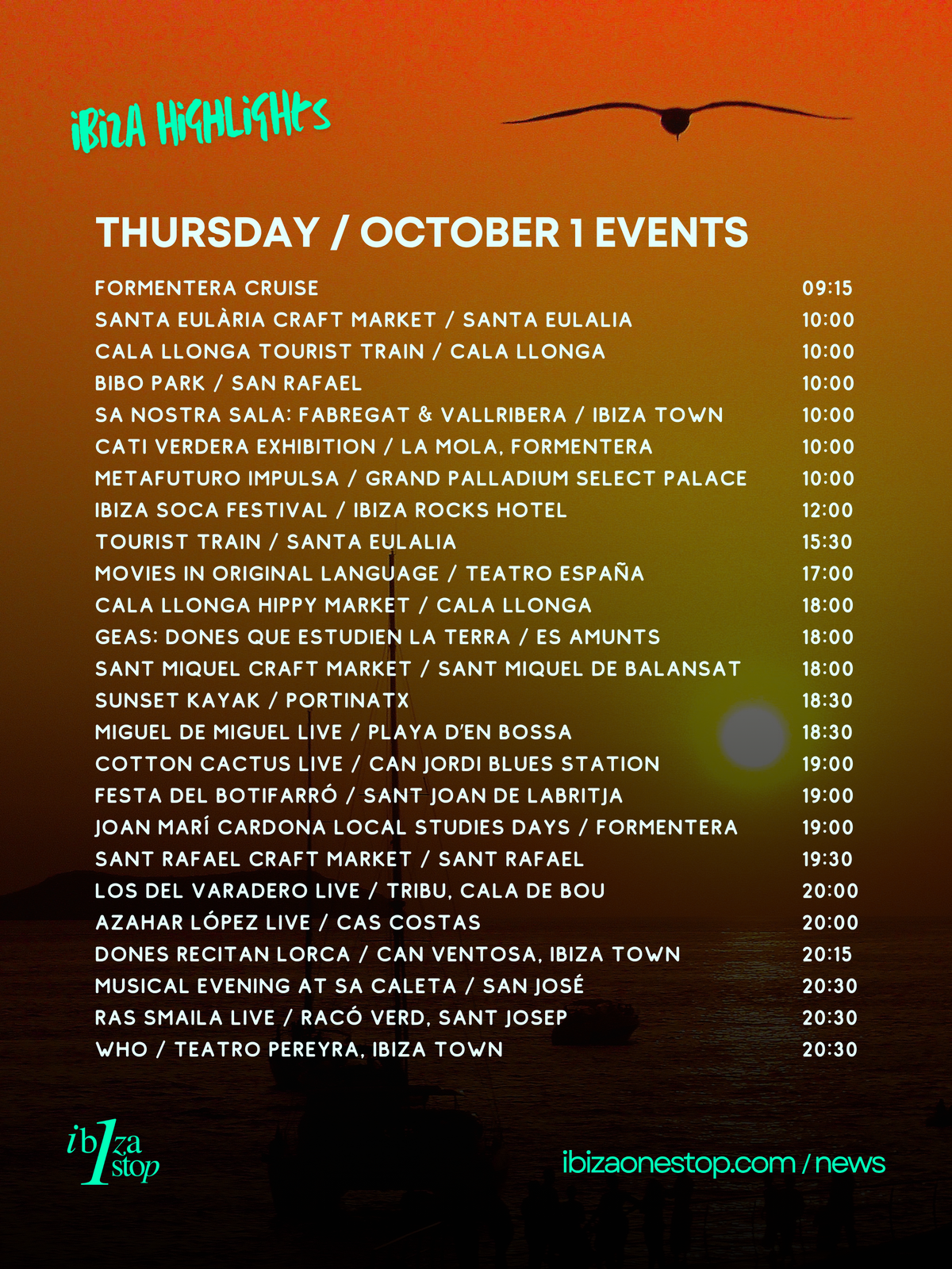 Thursday, October 1 in Ibiza & Formentera: Cala Llonga Hippy Market, GEAS, Art, Live Music & More