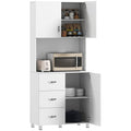 183.5cm Free standing Kitchen Cupboard, Storage Cabinet with Doors and Sheleves, 3 drawers and Open Space, Adjustable Height Storage Unit, White