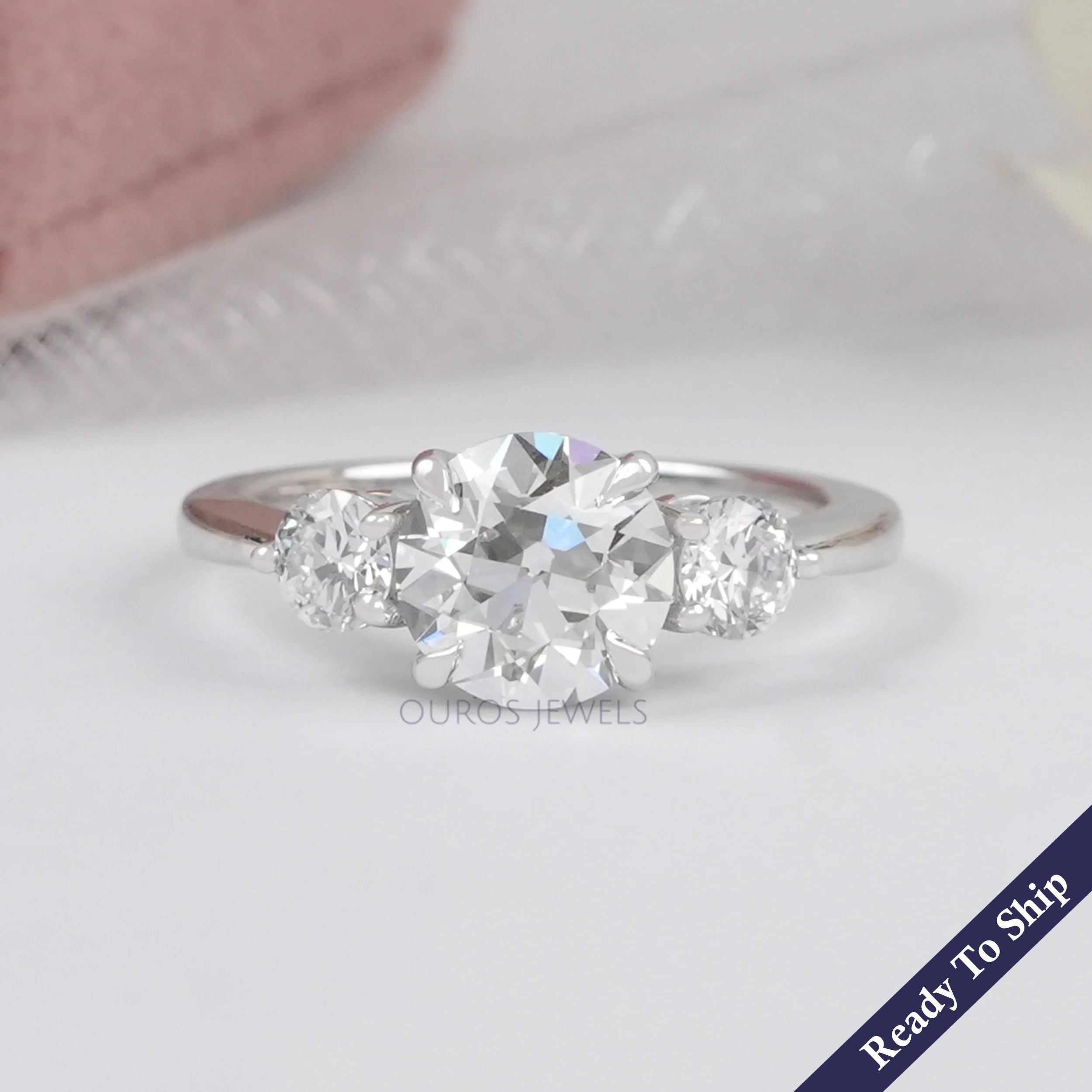 3 Stone Old European Round Diamond Engagement Ring