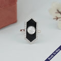 OEC Round Diamond Halo Black Enamel Ring