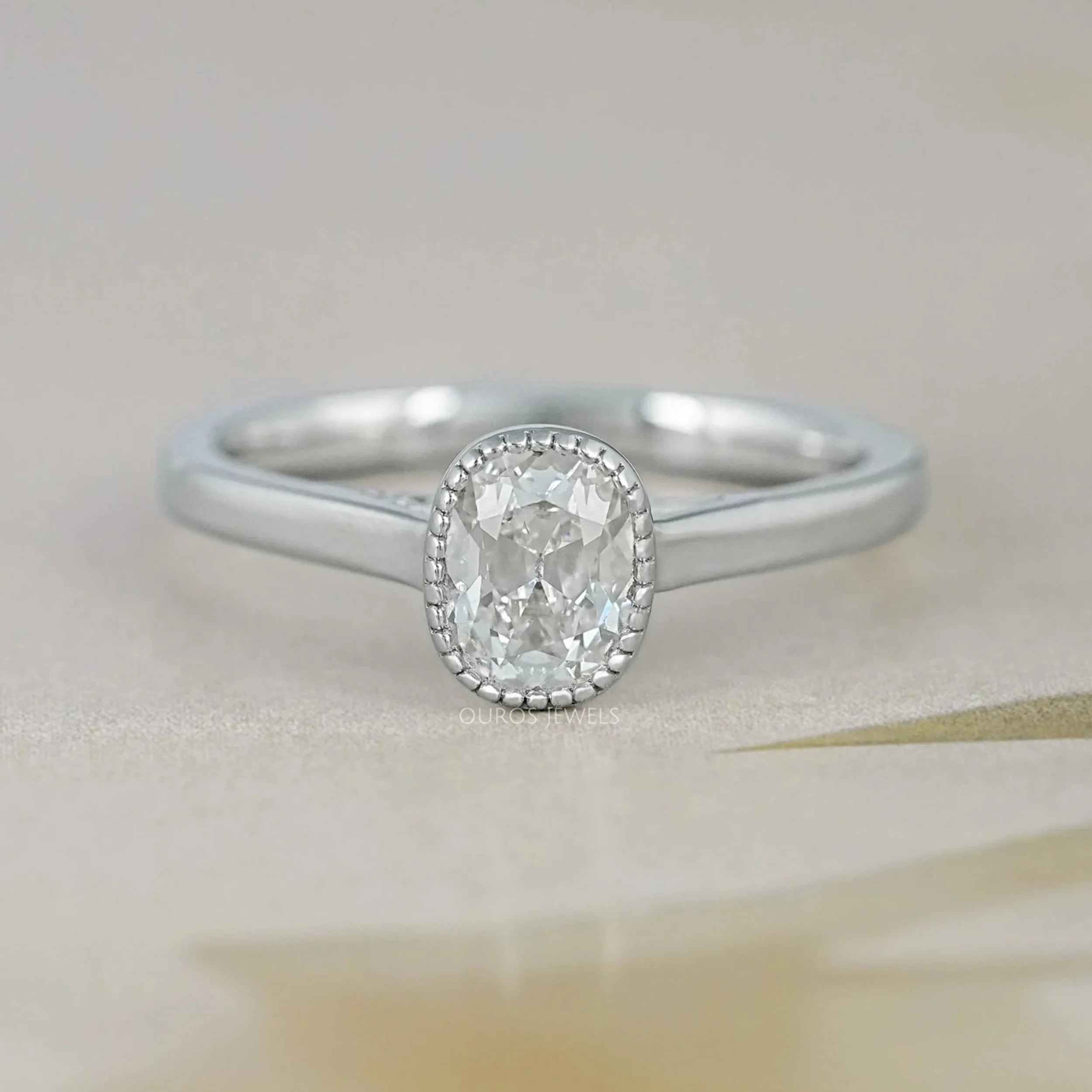 Old Mine Cushion Cut Milgrain Bezel Solitaire Ring