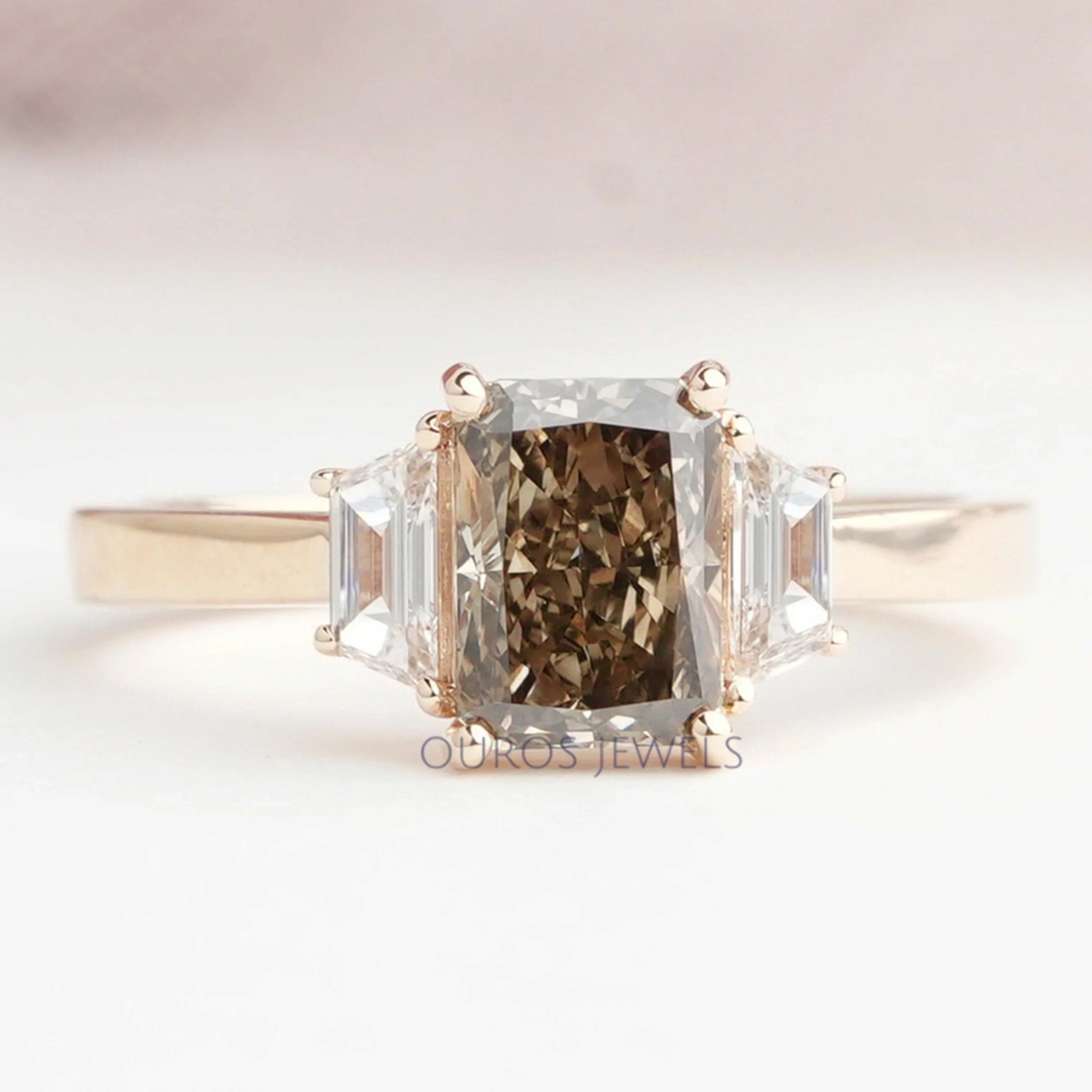 Olive Radiant Cut Three Stone Lab Grown Diamond  Engagement Ring