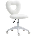 Teddy Fleece Heart Makeup Vanity Chair with Swivel Wheels & Height Adjustable, White