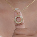 Lab Diamond Open Circle Double Beaded Border Pendant