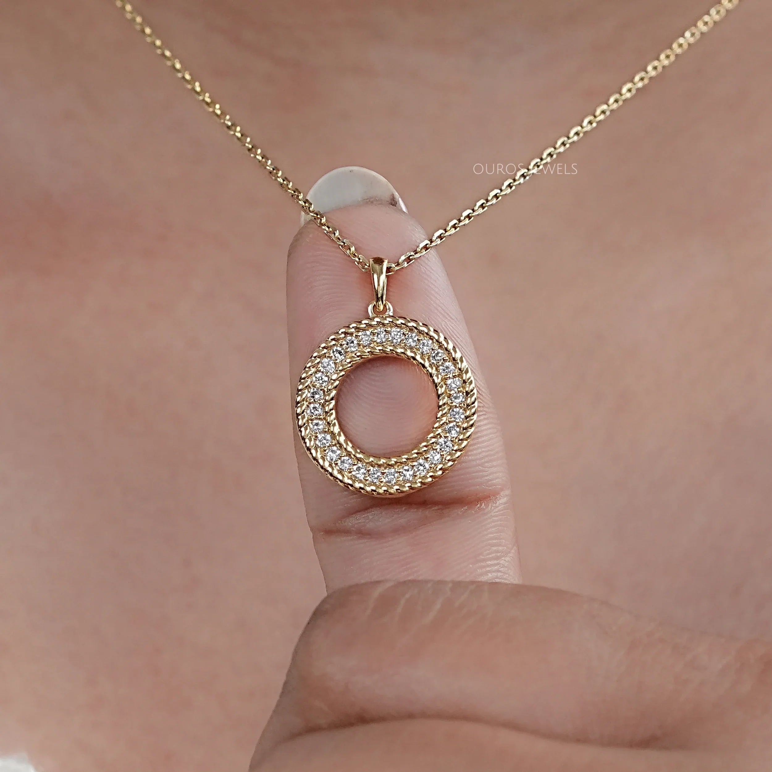 Lab Diamond Open Circle Double Beaded Border Pendant