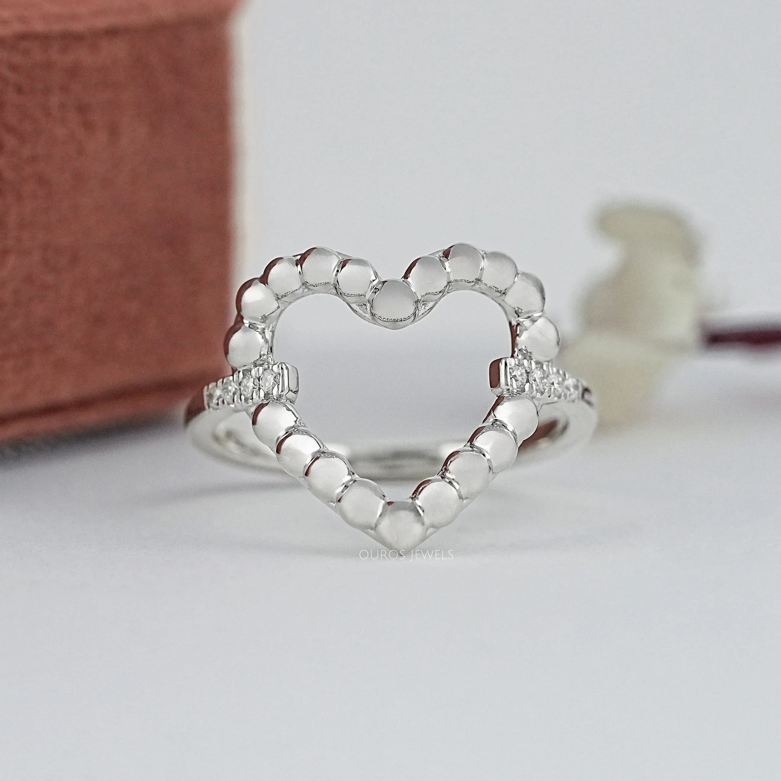 Open Heart Shape Round Diamond Bubble Ring