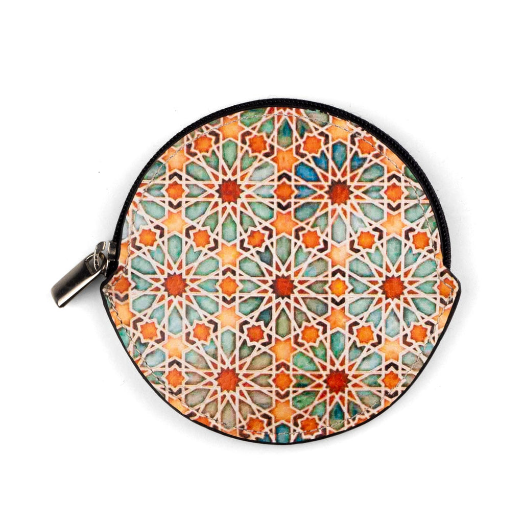 Islamic Art Inspired Orange Leather Coin Purse Zellige
