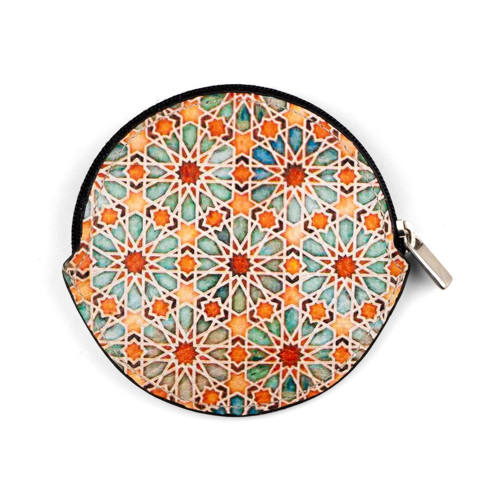 Islamic Art Inspired Orange Leather Coin Purse Zellige